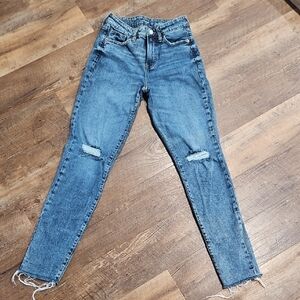 Old Navy Women's Blue Distressed High Rise O.G Straight Jeans